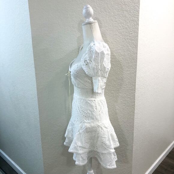 Alice and Olivia Crawford White Eyelet Mini Ruffle Dress - Picture 4 of 12